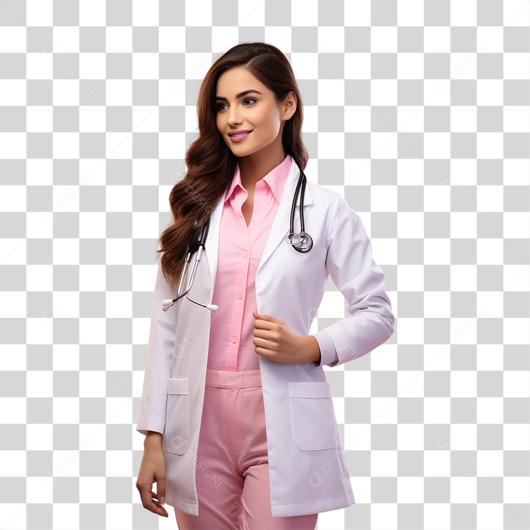 Conscientização do Outubro Rosa Mulher de Jaleco Doutora PNG Transparente