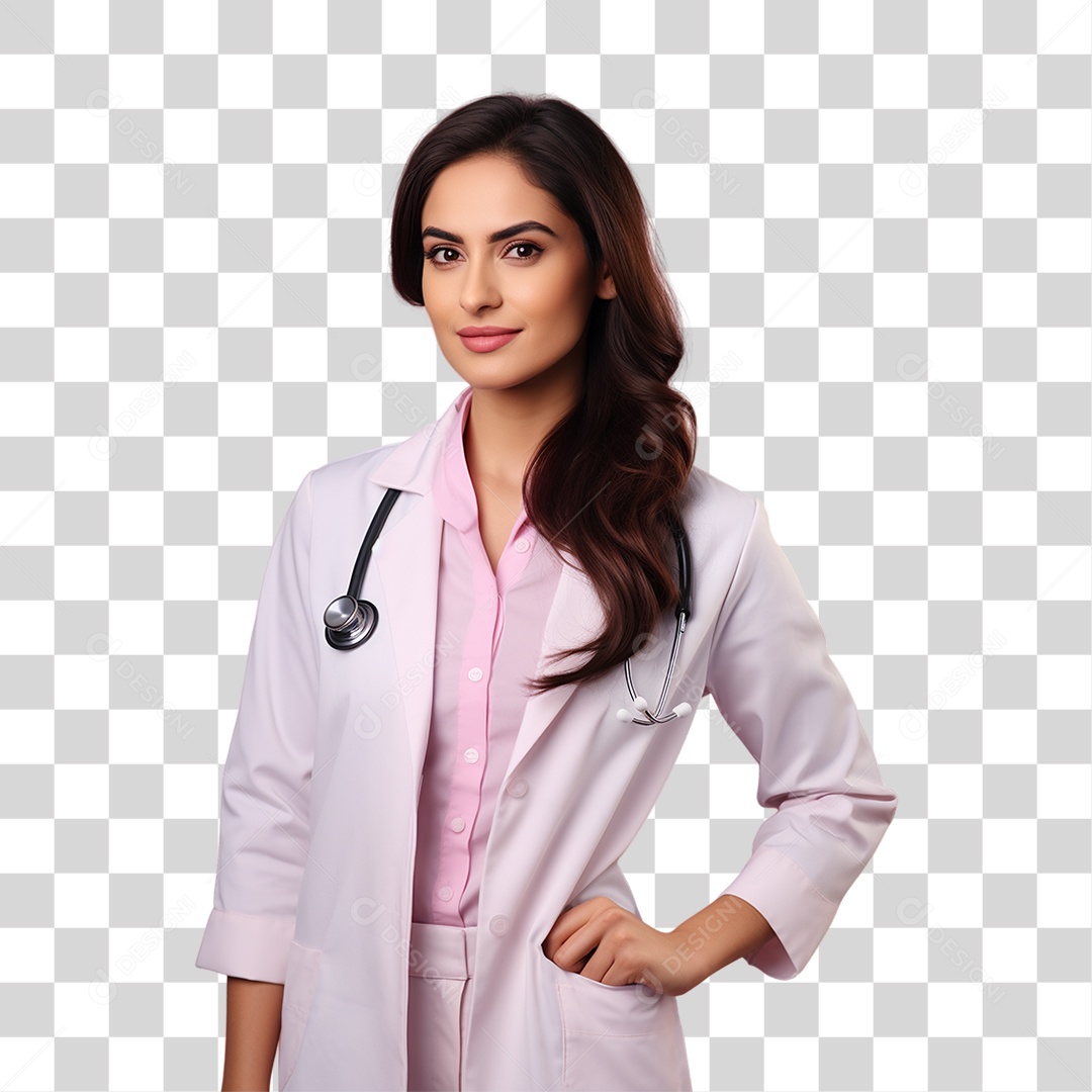 Conscientização do Outubro Rosa Mulher de Jaleco Doutora PNG Transparente