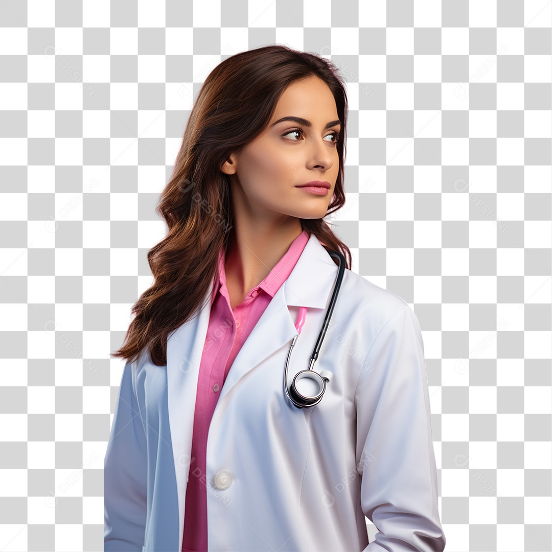 Conscientização do Outubro Rosa Mulher de Jaleco Doutora PNG Transparente