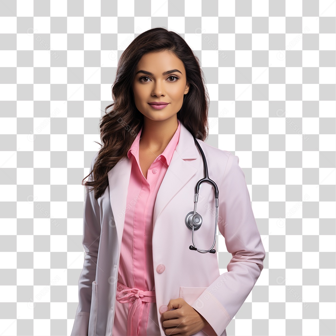 Conscientização do Outubro Rosa Mulher de Jaleco Doutora PNG Transparente