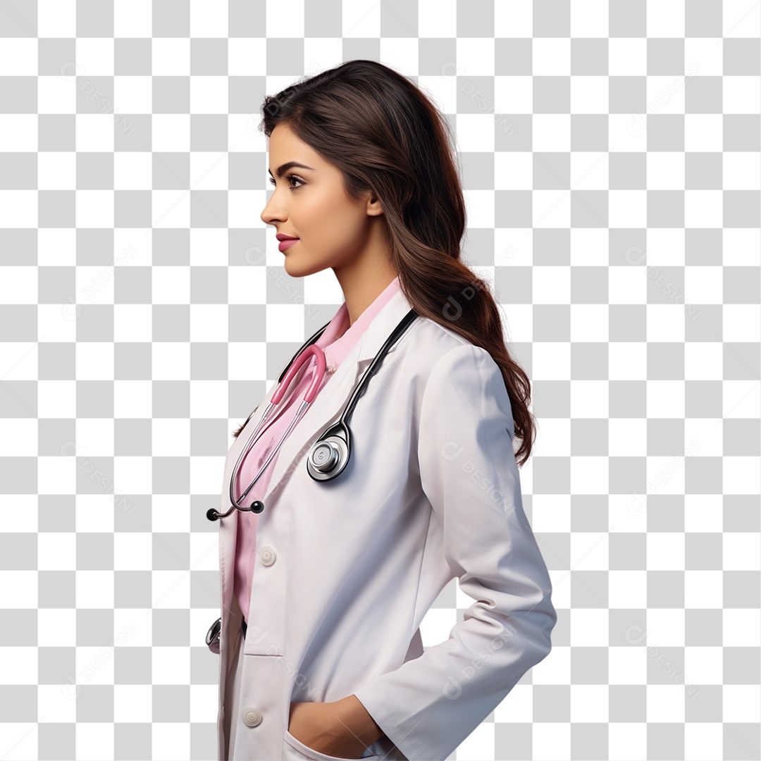 Conscientização do Outubro Rosa Mulher de Jaleco Doutora PNG Transparente