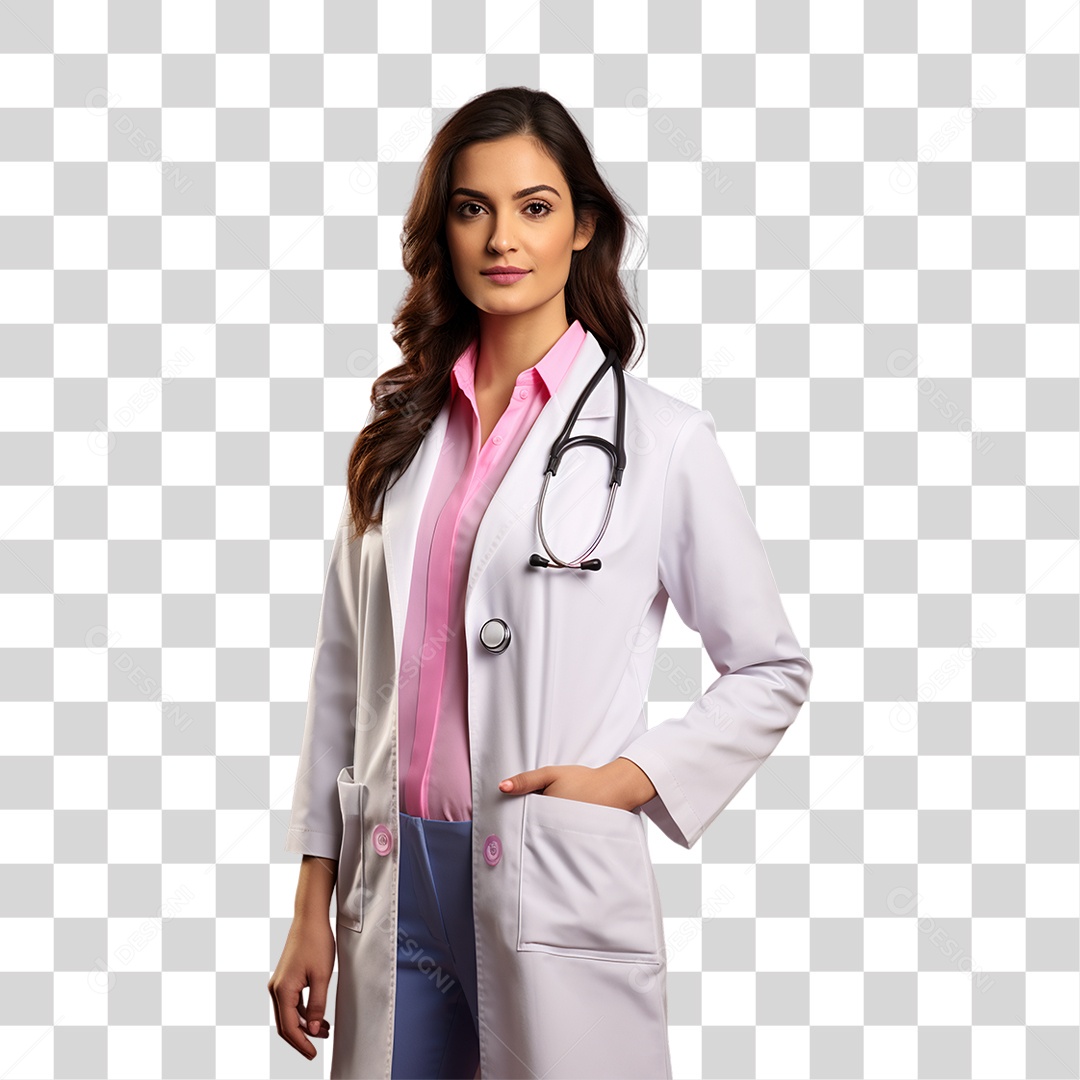 Conscientização do Outubro Rosa Mulher de Jaleco Doutora PNG Transparente