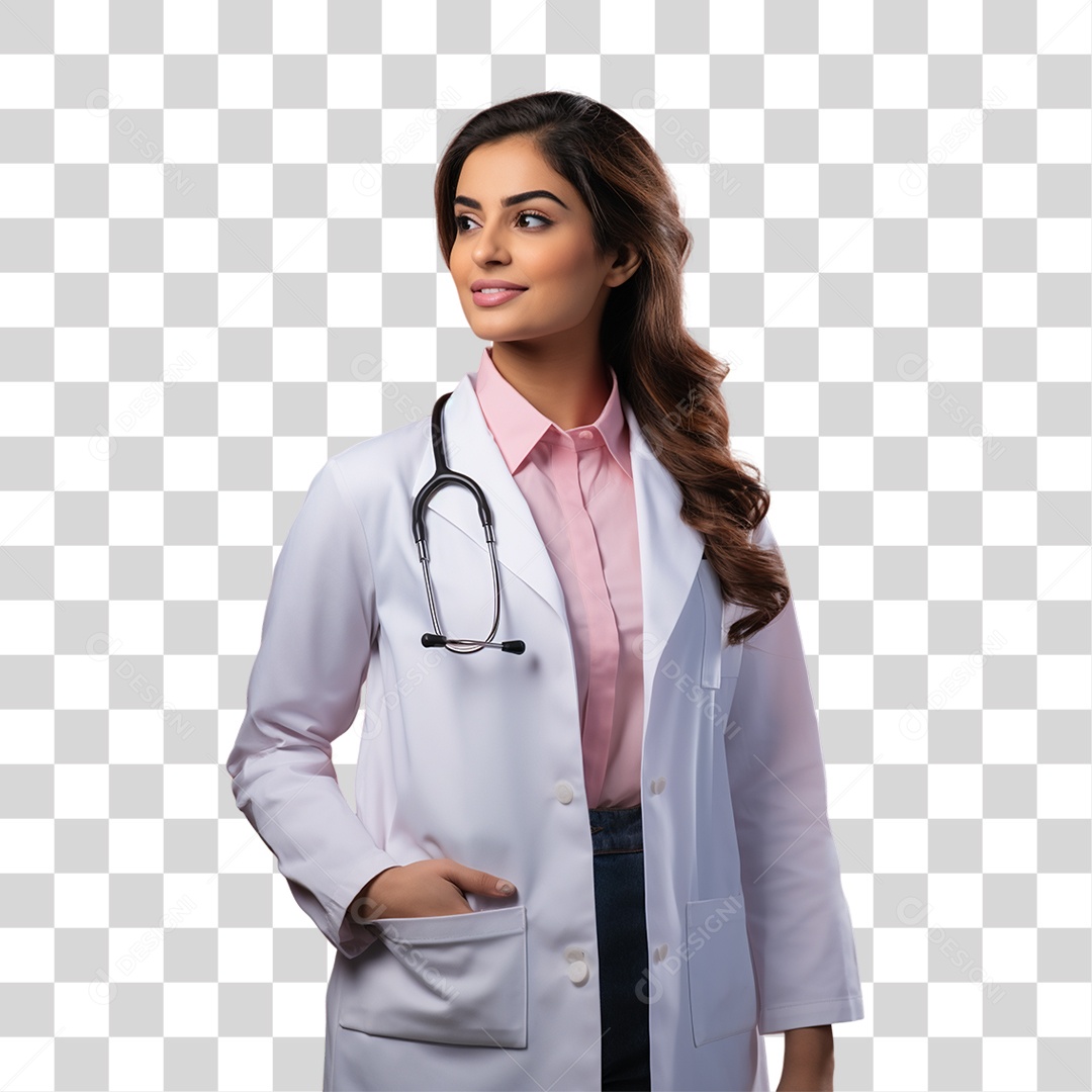 Conscientização do Outubro Rosa Mulher de Jaleco Doutora PNG Transparente