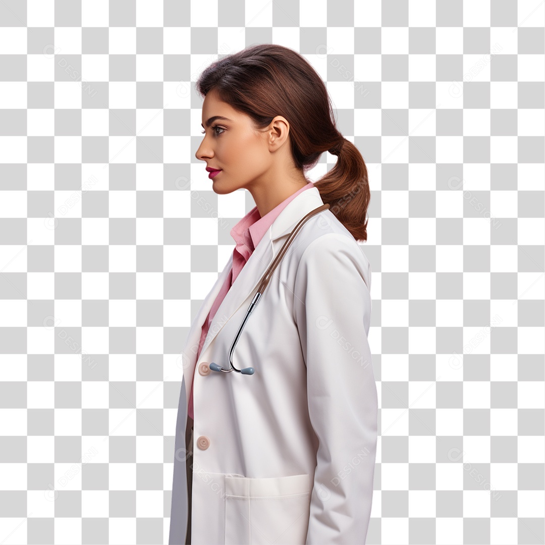 Conscientização do Outubro Rosa Mulher de Jaleco Doutora PNG Transparente