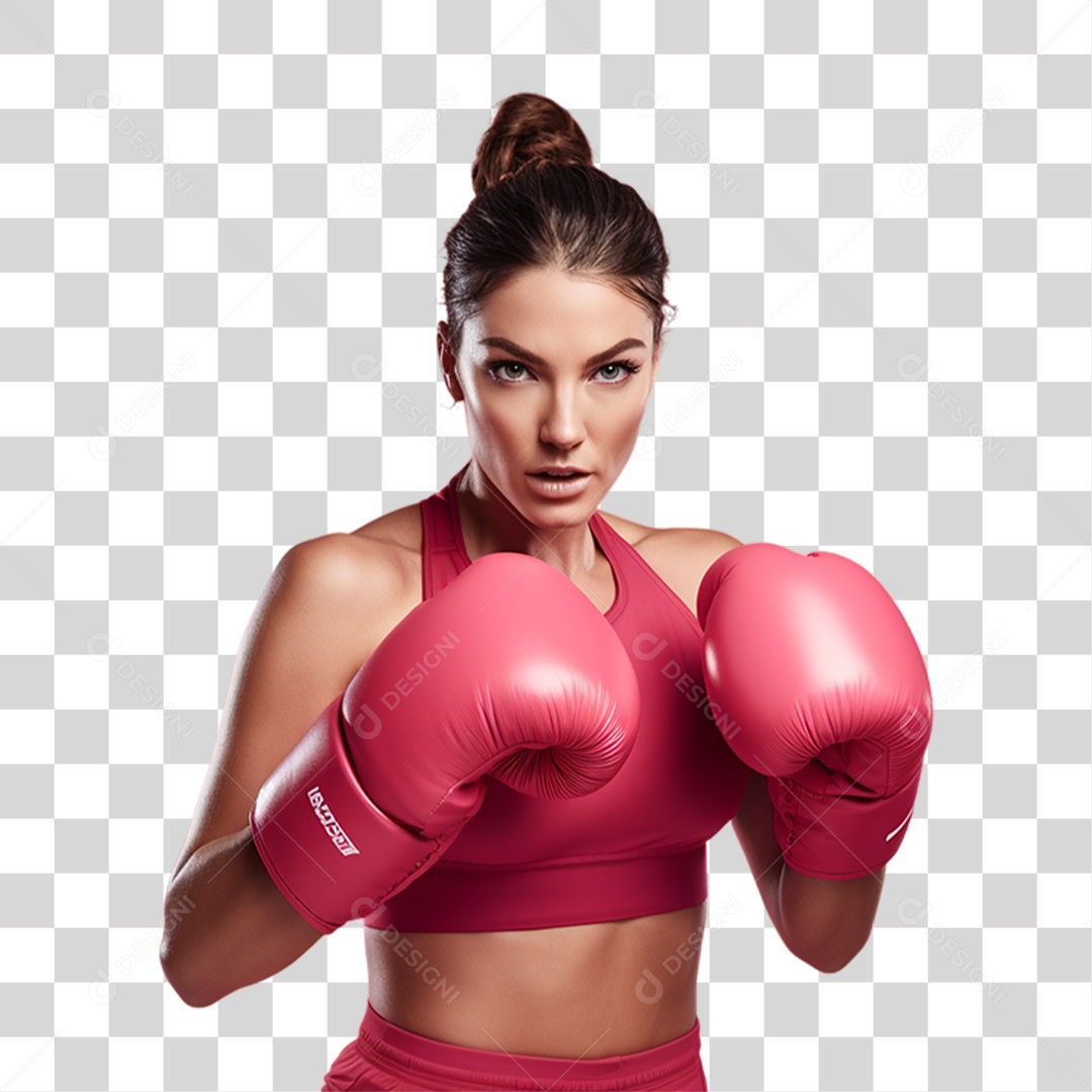 Conscientização do Outubro Rosa Mulher com Luvas de Boxe PNG Transparente