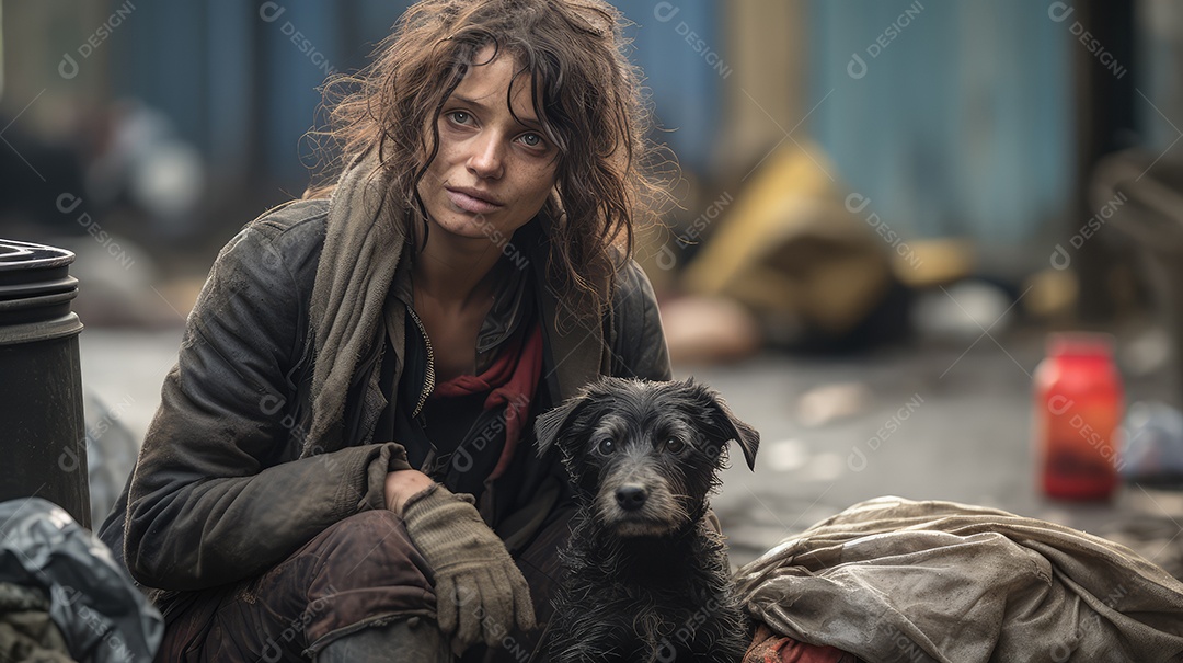 Coletor de lixo negra sem-teto andando pela rua da cidade olhando para a câmera