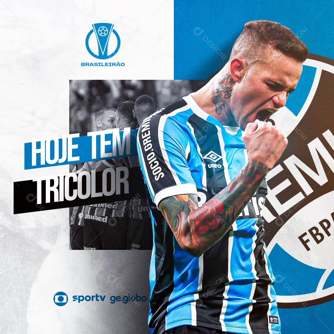 Flyer Hoje Tem Tricolor Jogador Luan Grêmio Social Media PSD Editável