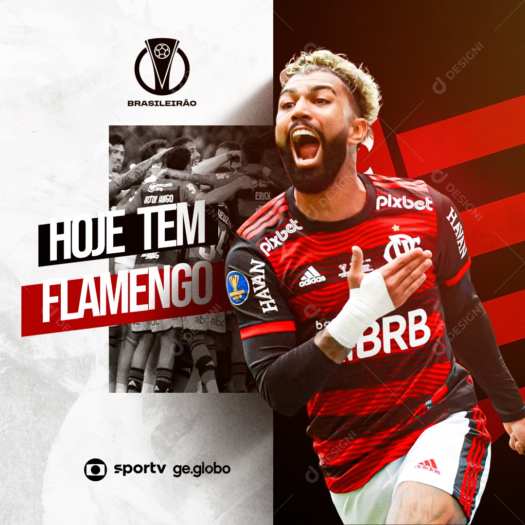 Flyer Futebol Hoje Tem Flamengo Jogador Gabigol Social Media PSD Editável