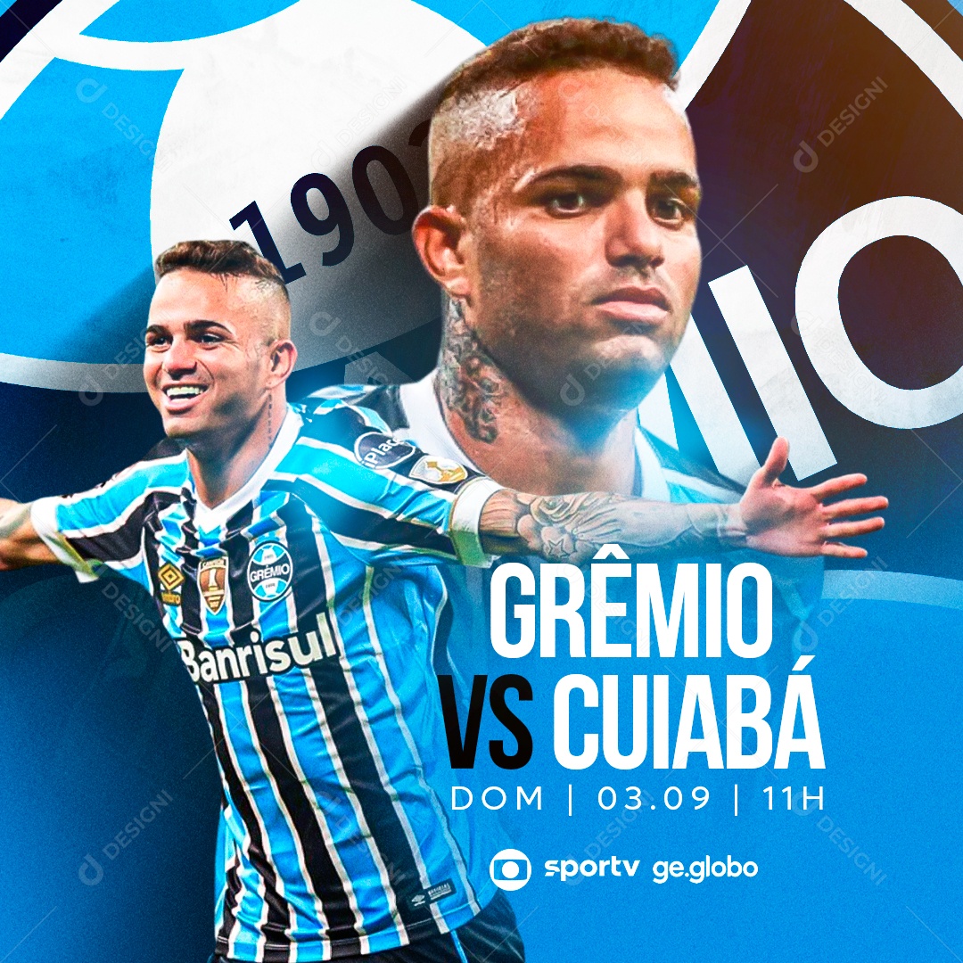 Flyer Futebol Grêmio Vs Cuiabá Jogador Luan Social Media PSD Editável