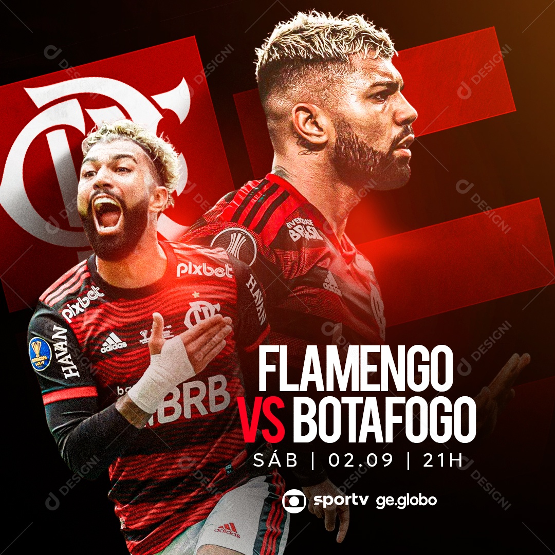 Social Media Flyer Futebol Flamengo Vs Botafogo Gabriel Barbosa PSD Editável