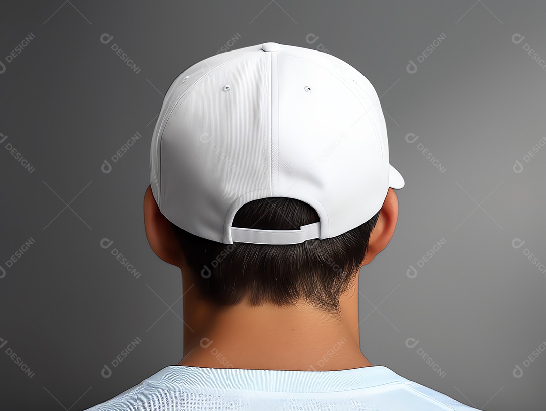 Um homem usando maquete de boné branco vazio em branco para modelo de design