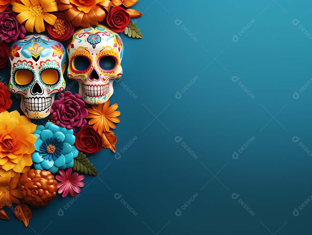 Celebração colorida do Dia de los muertos, feriado mexicano Dia dos Mortos, crânio e ornamentos florais