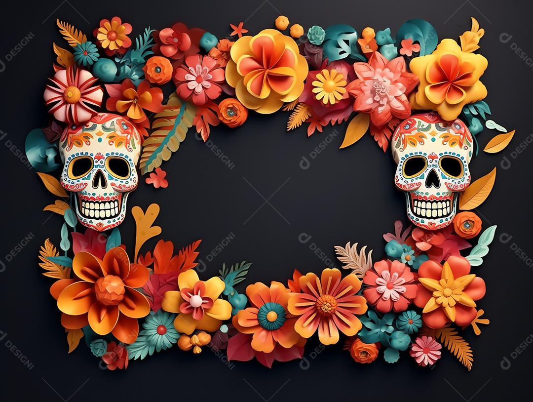 Celebração colorida do Dia de los muertos, feriado mexicano Dia dos Mortos, crânio e ornamentos florais