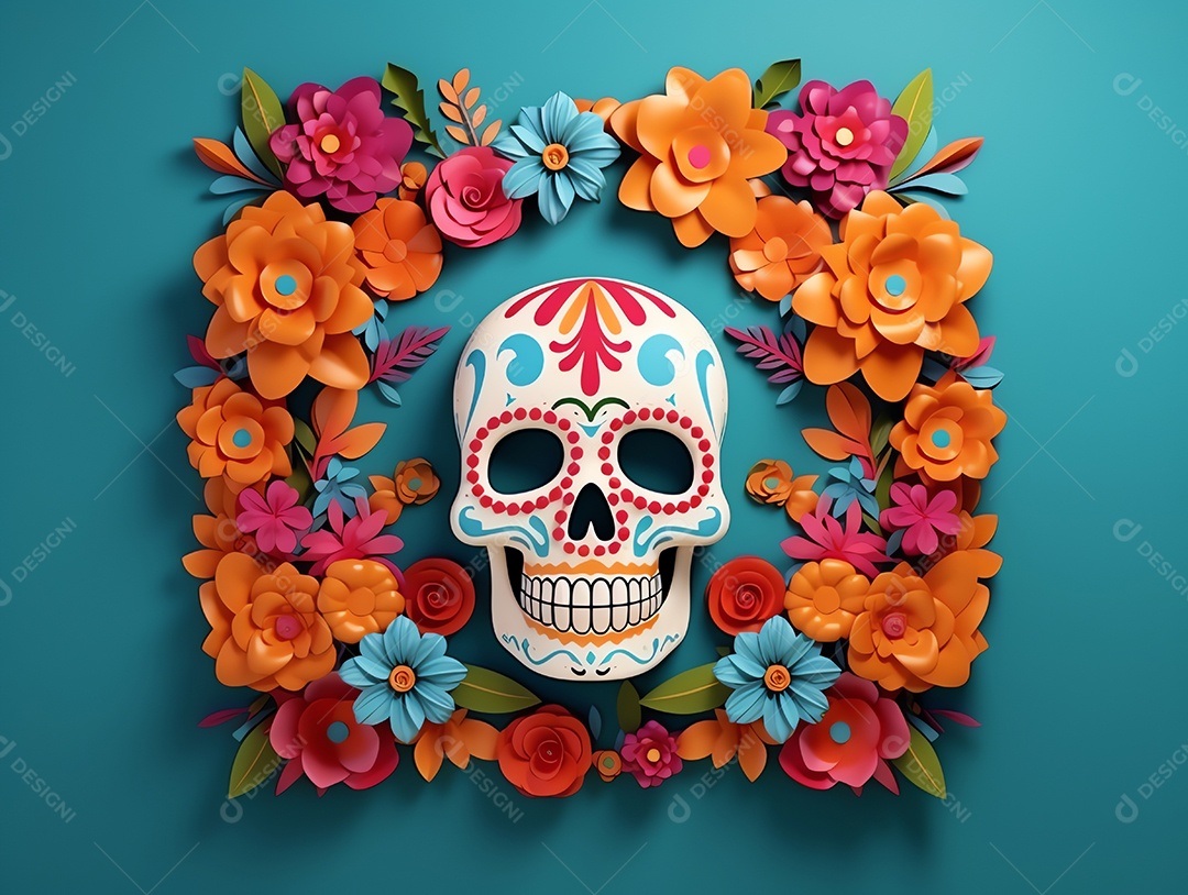 Celebração colorida do Dia de los muertos, feriado mexicano Dia dos Mortos, crânio e ornamentos florais