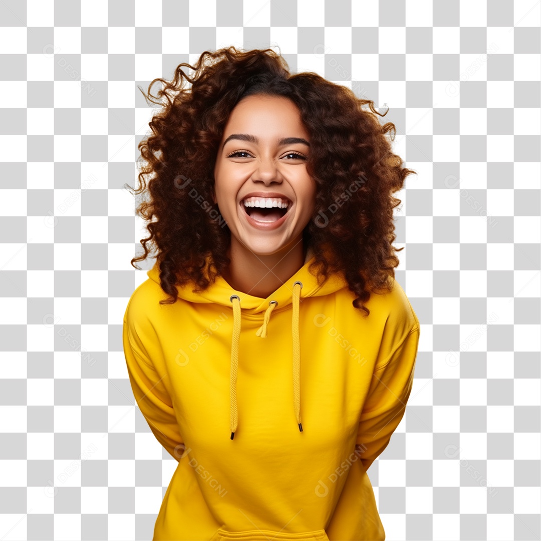 Sete de Setembro Mulher de Amarelo Sorrindo PNG Transparente