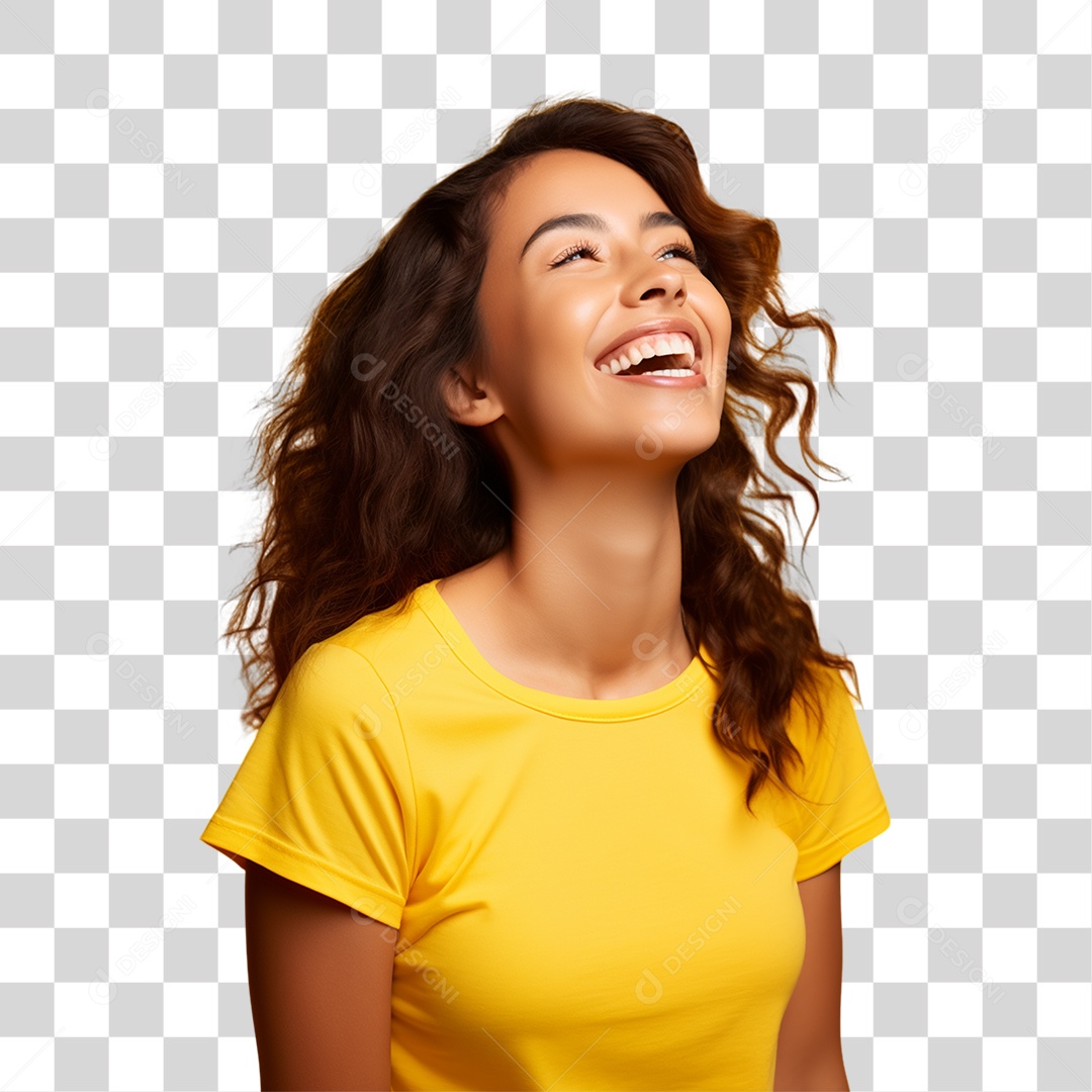Sete de Setembro Mulher de Amarelo Sorrindo PNG Transparente