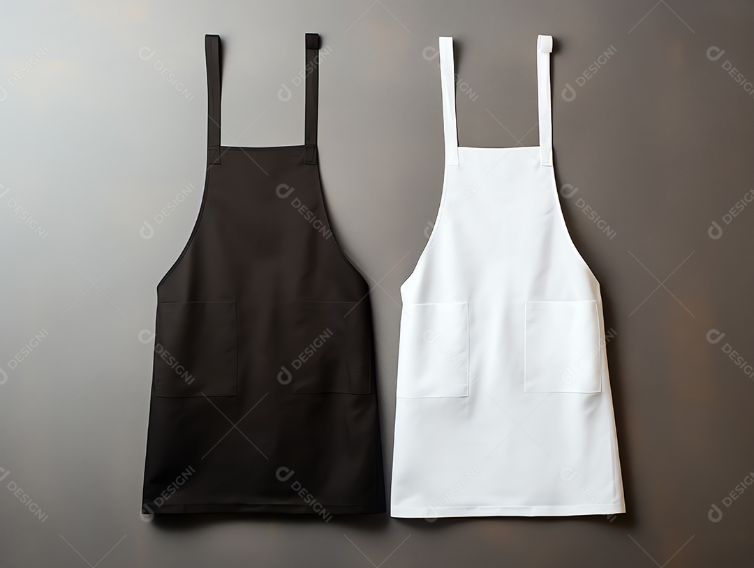 Maquete de avental preto e branco vazio em branco, para identidade de marca de loja