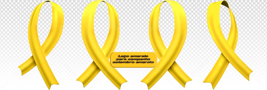 Laço Elemento 3D de Setembro Amarelo Para Composição PSD + PNG