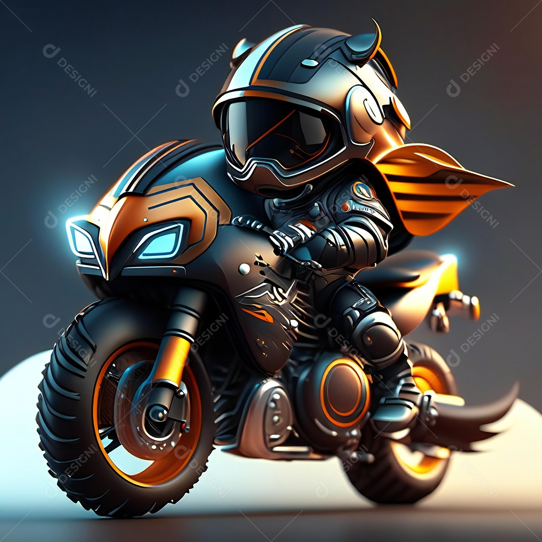 Ilustração de Mascote em uma motocicleta 3D