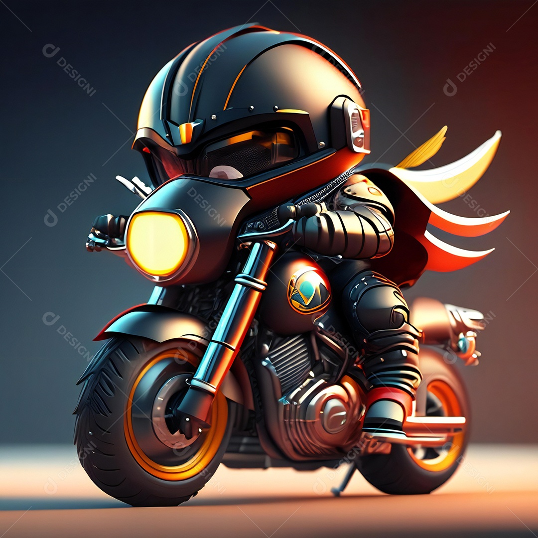 Ilustração de Mascote em uma motocicleta 3D