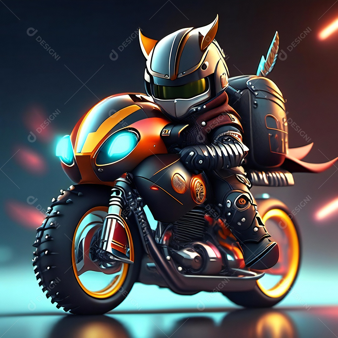 Ilustração de Mascote em uma motocicleta 3D