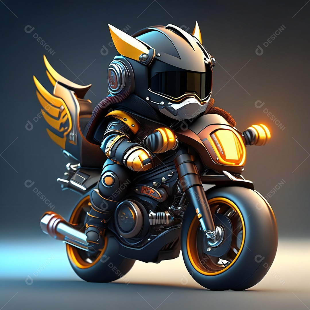 Ilustração de Mascote em uma motocicleta 3D
