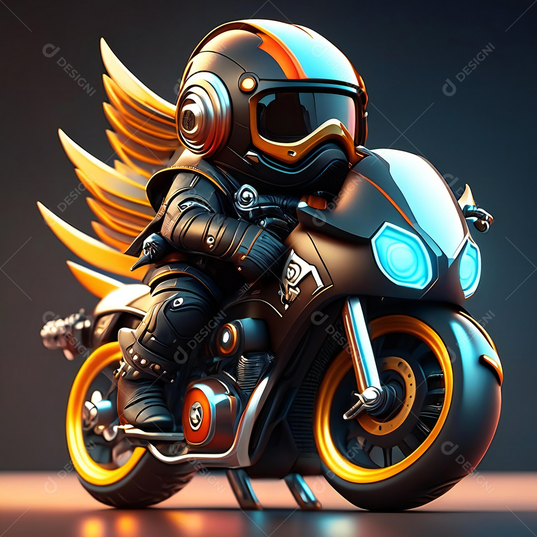 Ilustração de Mascote em uma motocicleta 3D