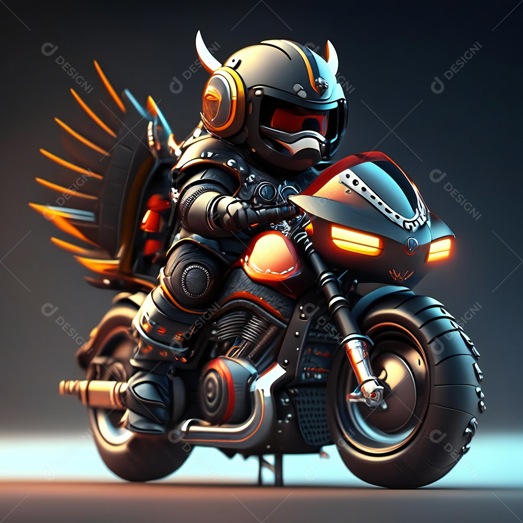 Ilustração de Mascote em uma motocicleta 3D