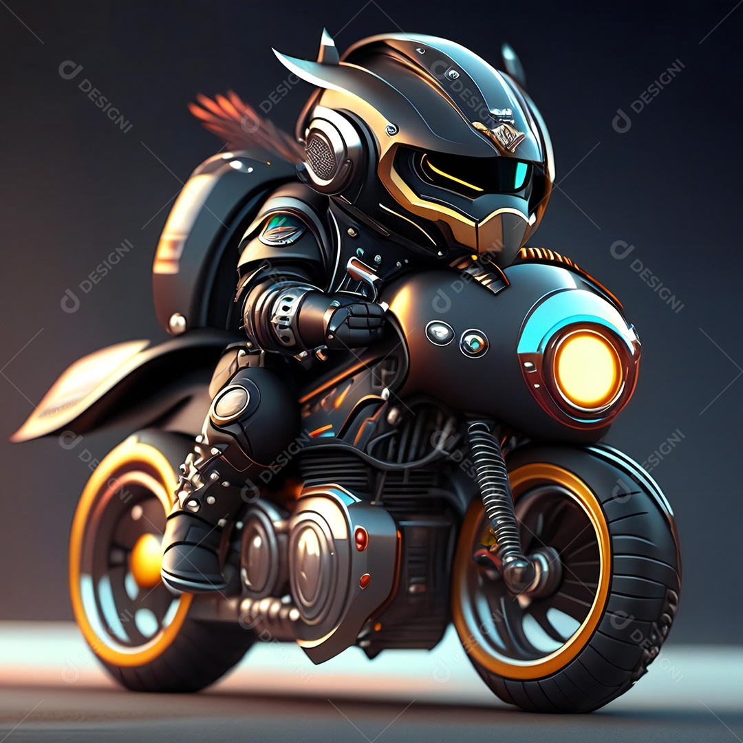 Ilustração de Mascote em uma motocicleta 3D