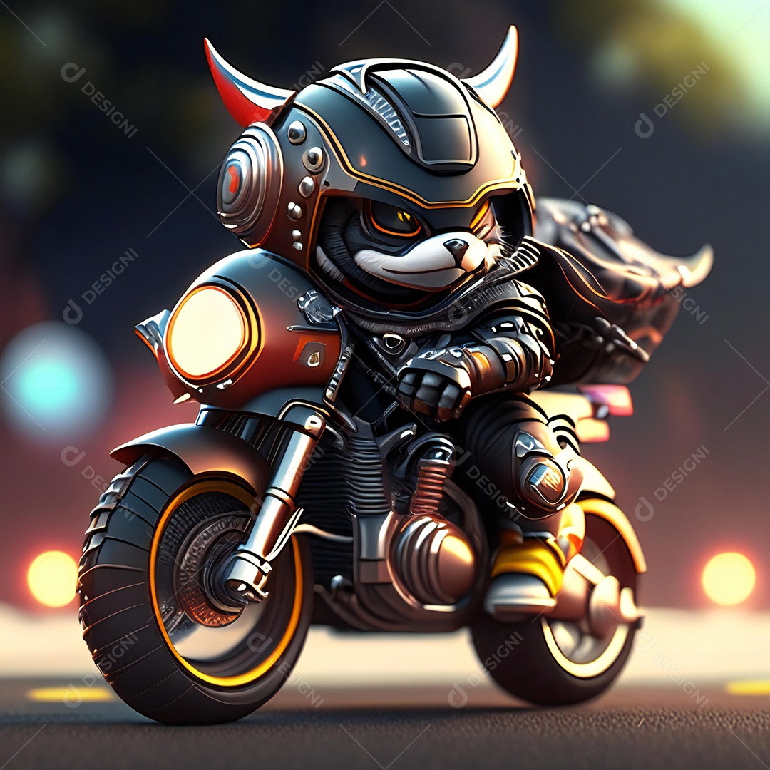 Ilustração de Mascote em uma motocicleta 3D