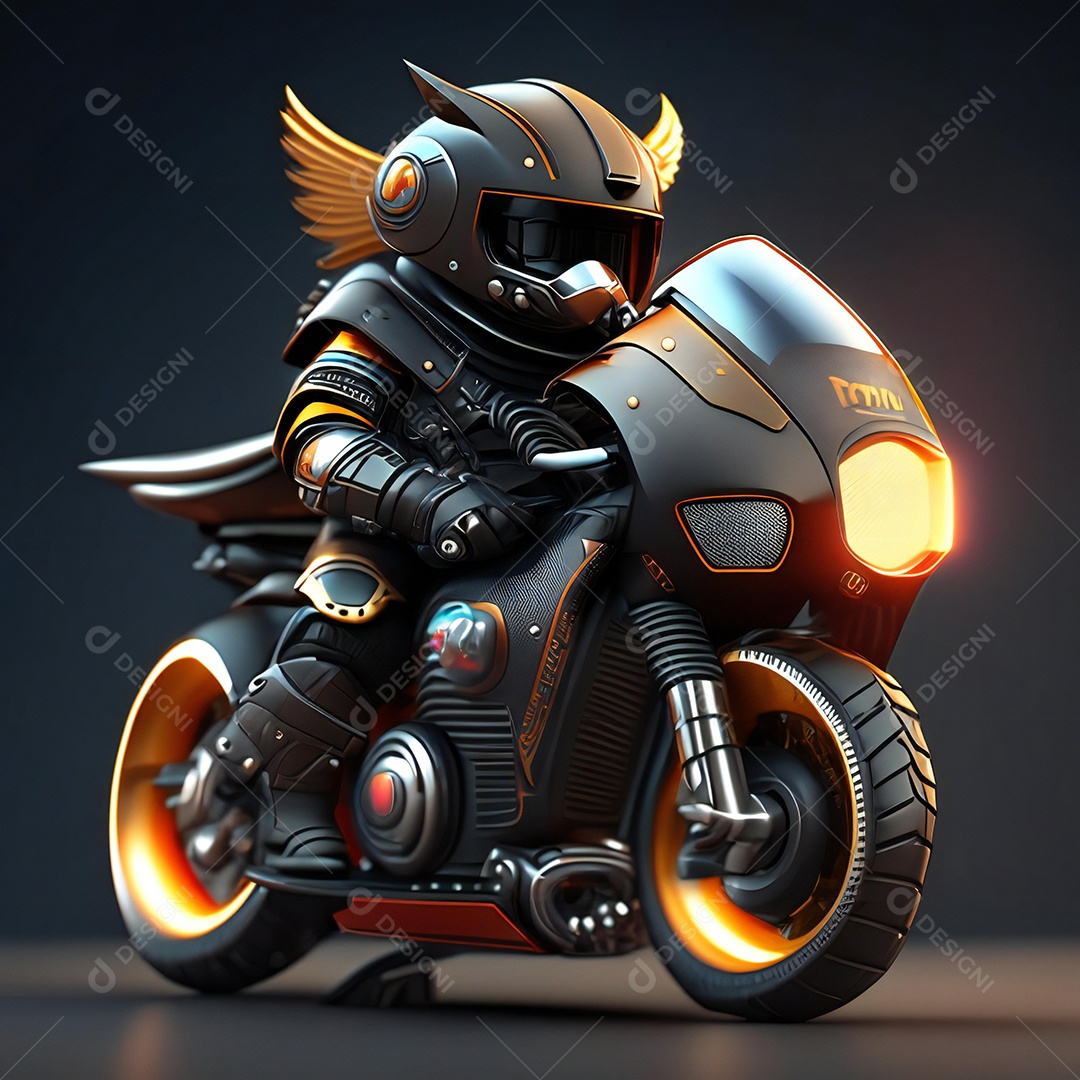 Ilustração de Mascote em uma motocicleta 3D
