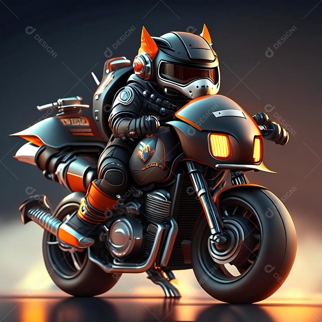 Ilustração de Mascote em uma motocicleta 3D