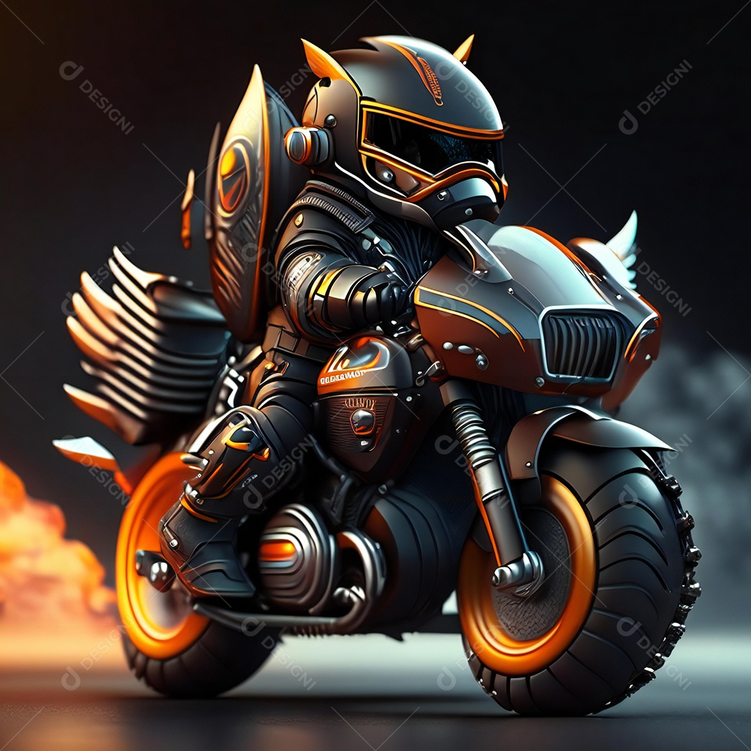 Ilustração de Mascote em uma motocicleta 3D
