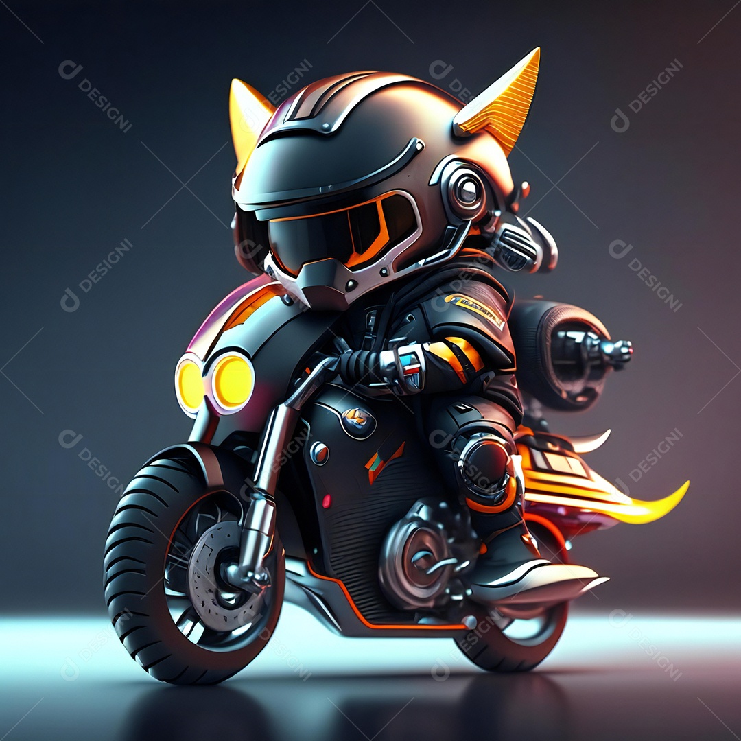 Ilustração de Mascote em uma motocicleta 3D