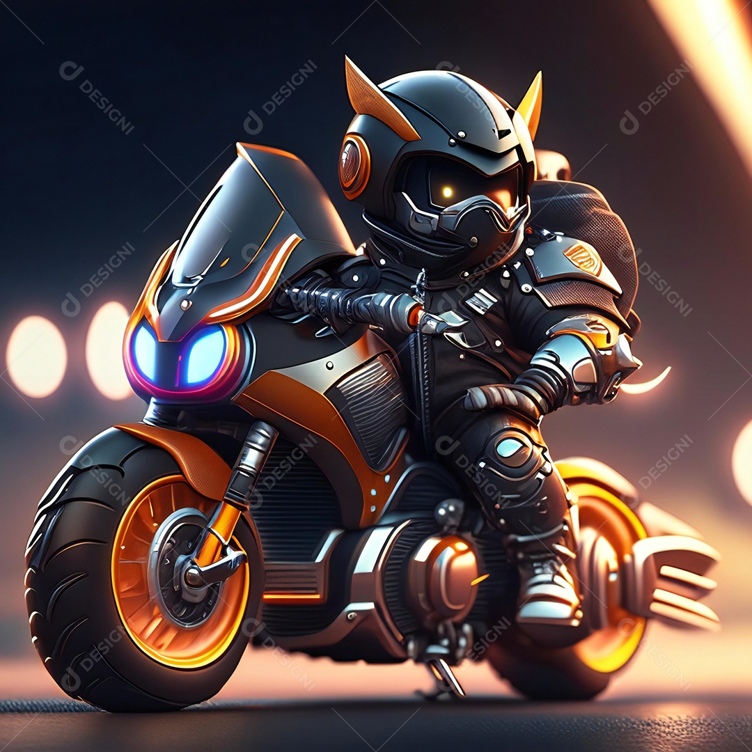 Ilustração de Mascote em uma motocicleta 3D