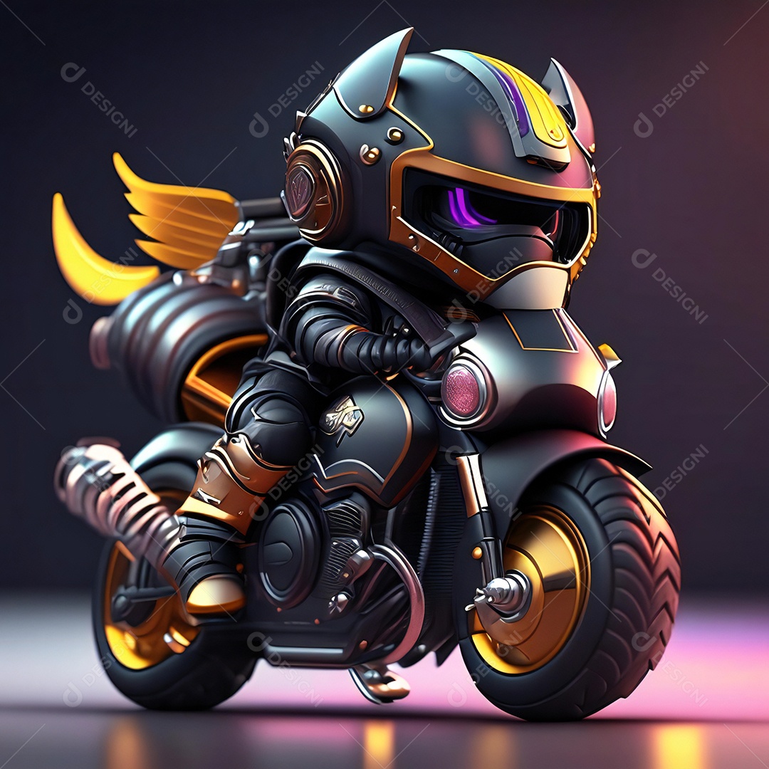 Ilustração de Mascote em uma motocicleta 3D