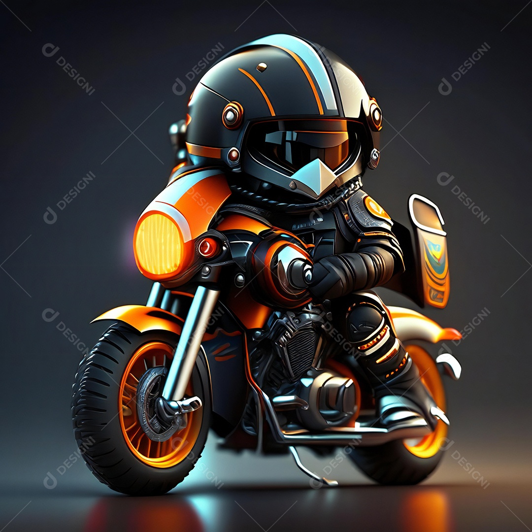 Ilustração de Mascote em uma motocicleta 3D