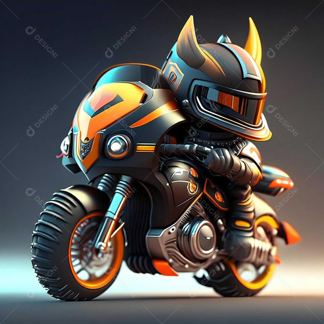 Ilustração de Mascote em uma motocicleta 3D