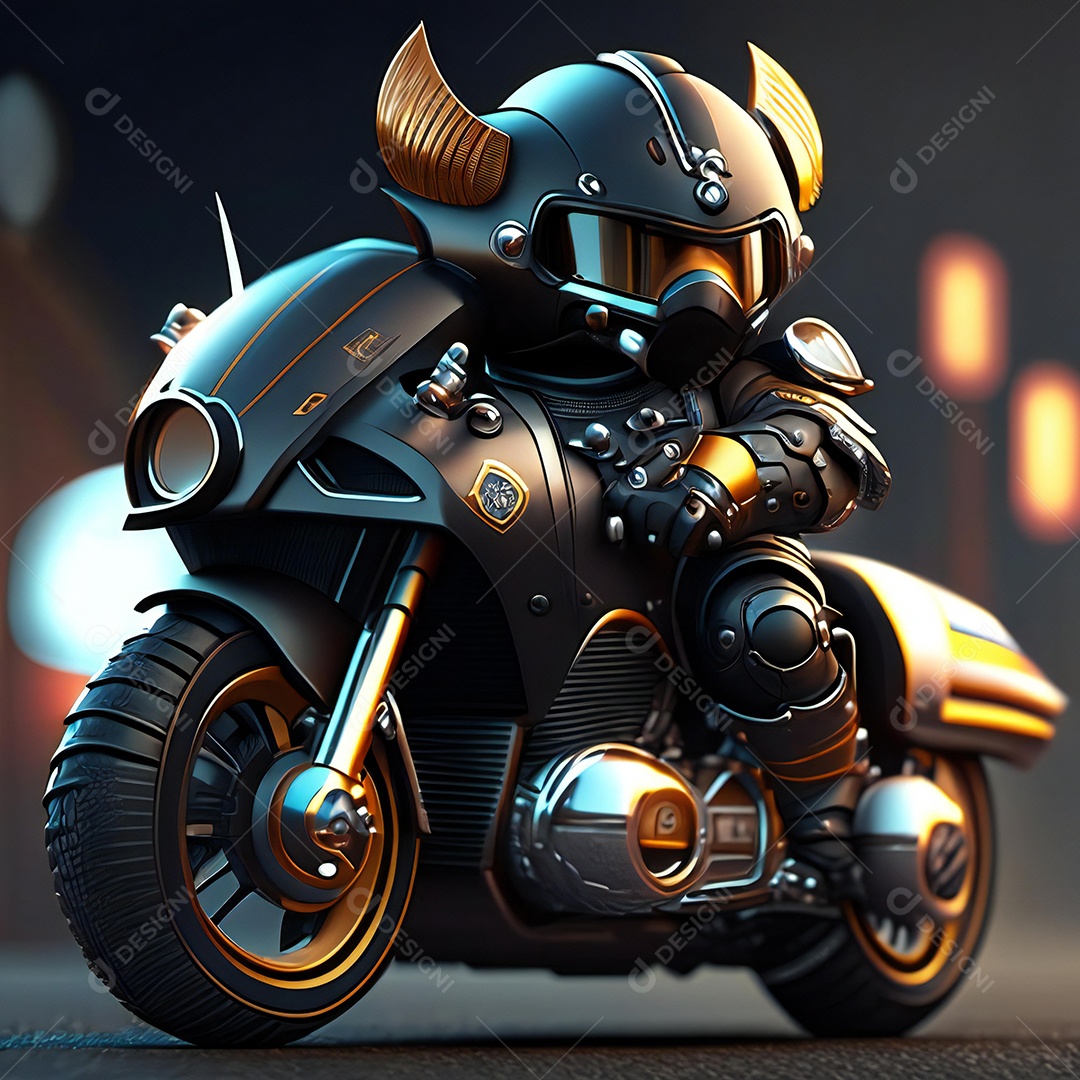Ilustração de Mascote em uma motocicleta 3D