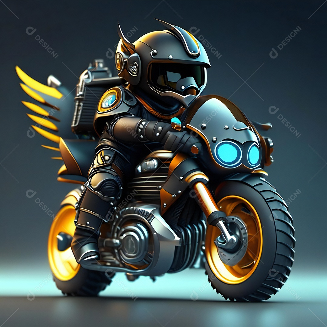 Ilustração de Mascote em uma motocicleta 3D