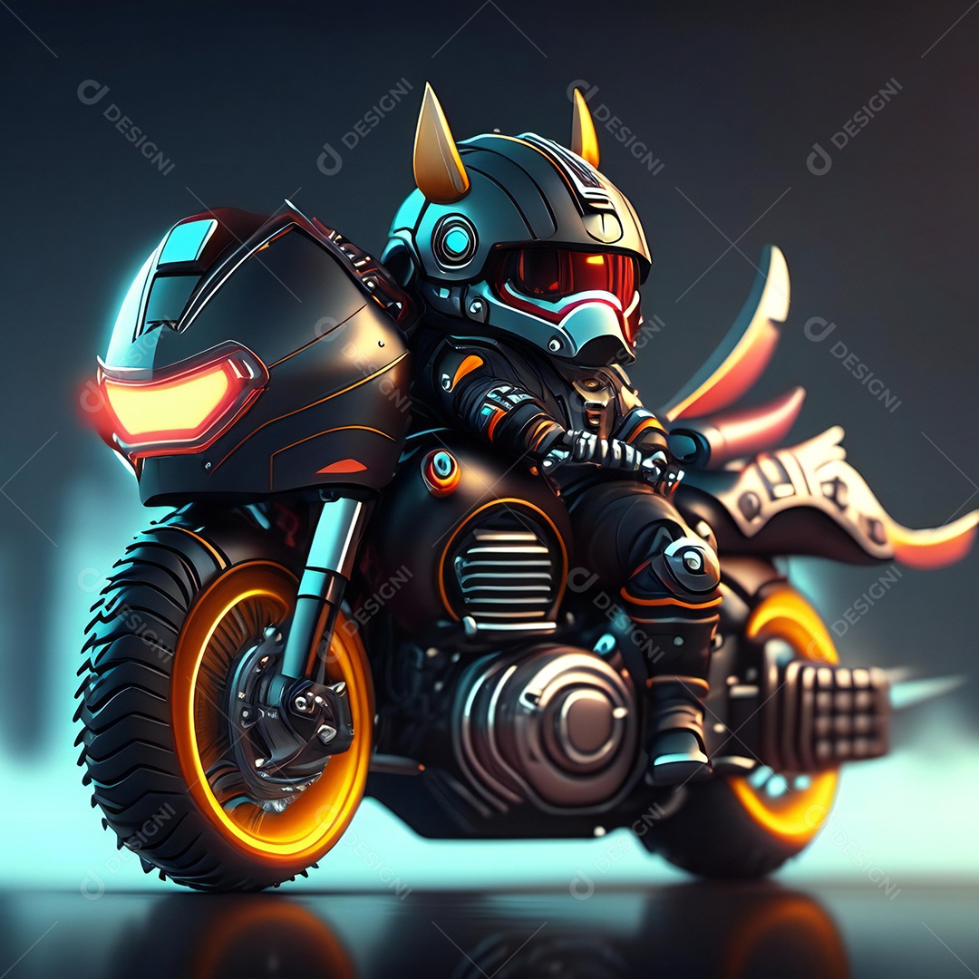 Ilustração de Mascote em uma motocicleta 3D