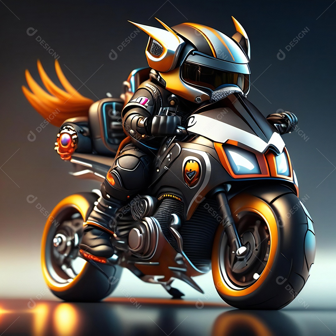 Ilustração de Mascote em uma motocicleta 3D