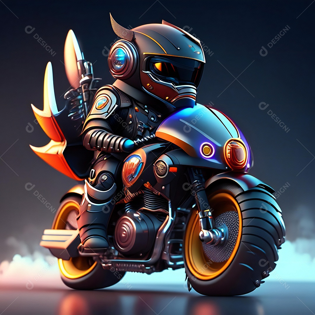 Ilustração de Mascote em uma motocicleta 3D