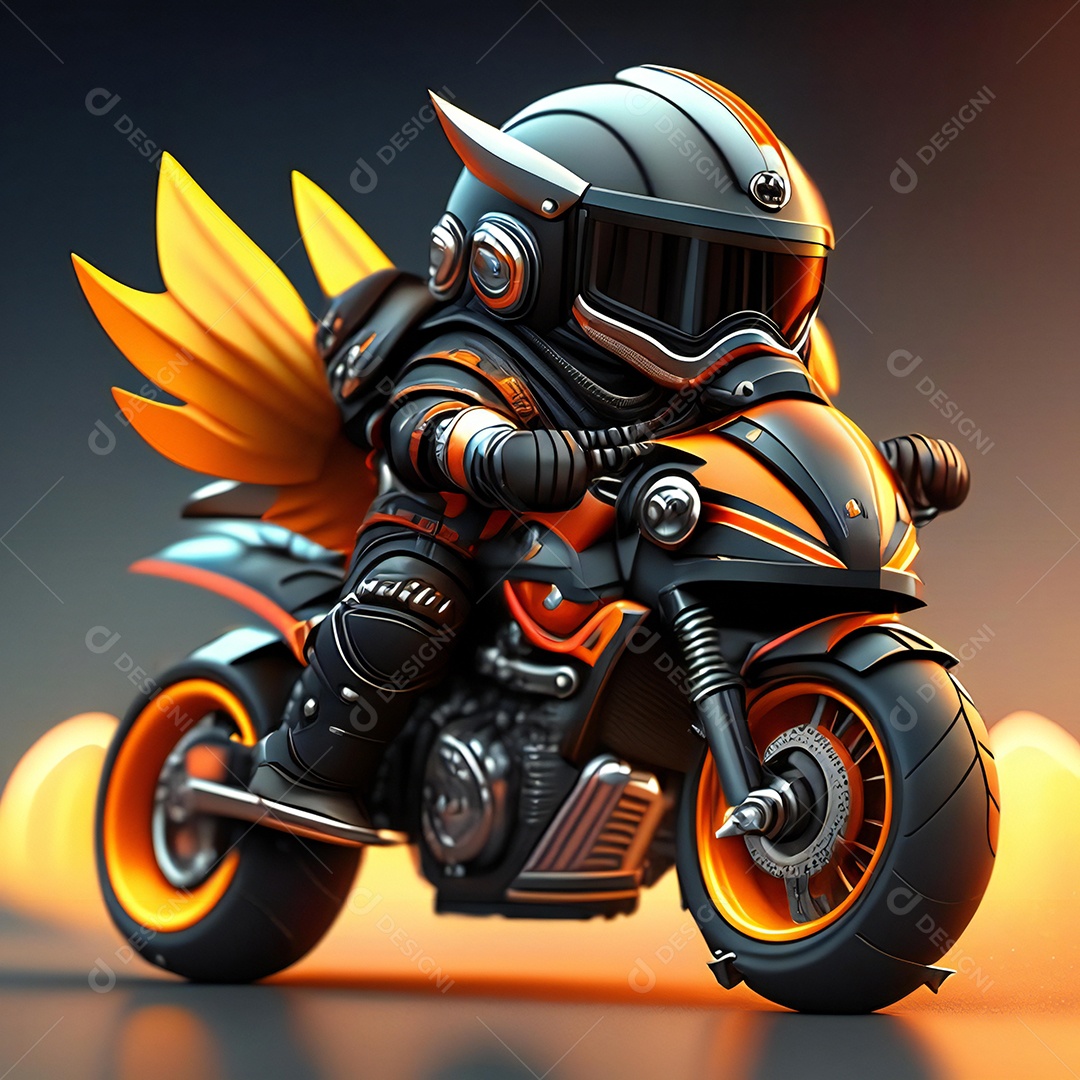 Ilustração de Mascote em uma motocicleta 3D