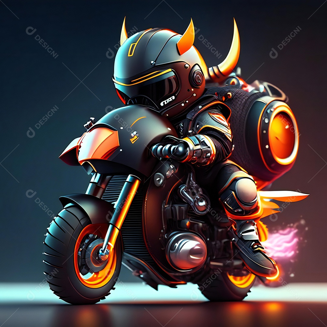 Ilustração de Mascote em uma motocicleta 3D