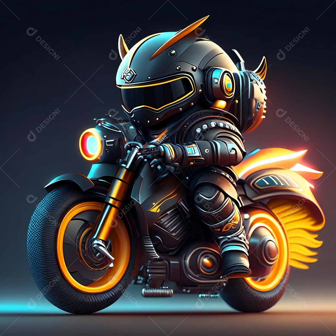 Ilustração de Mascote em uma motocicleta 3D