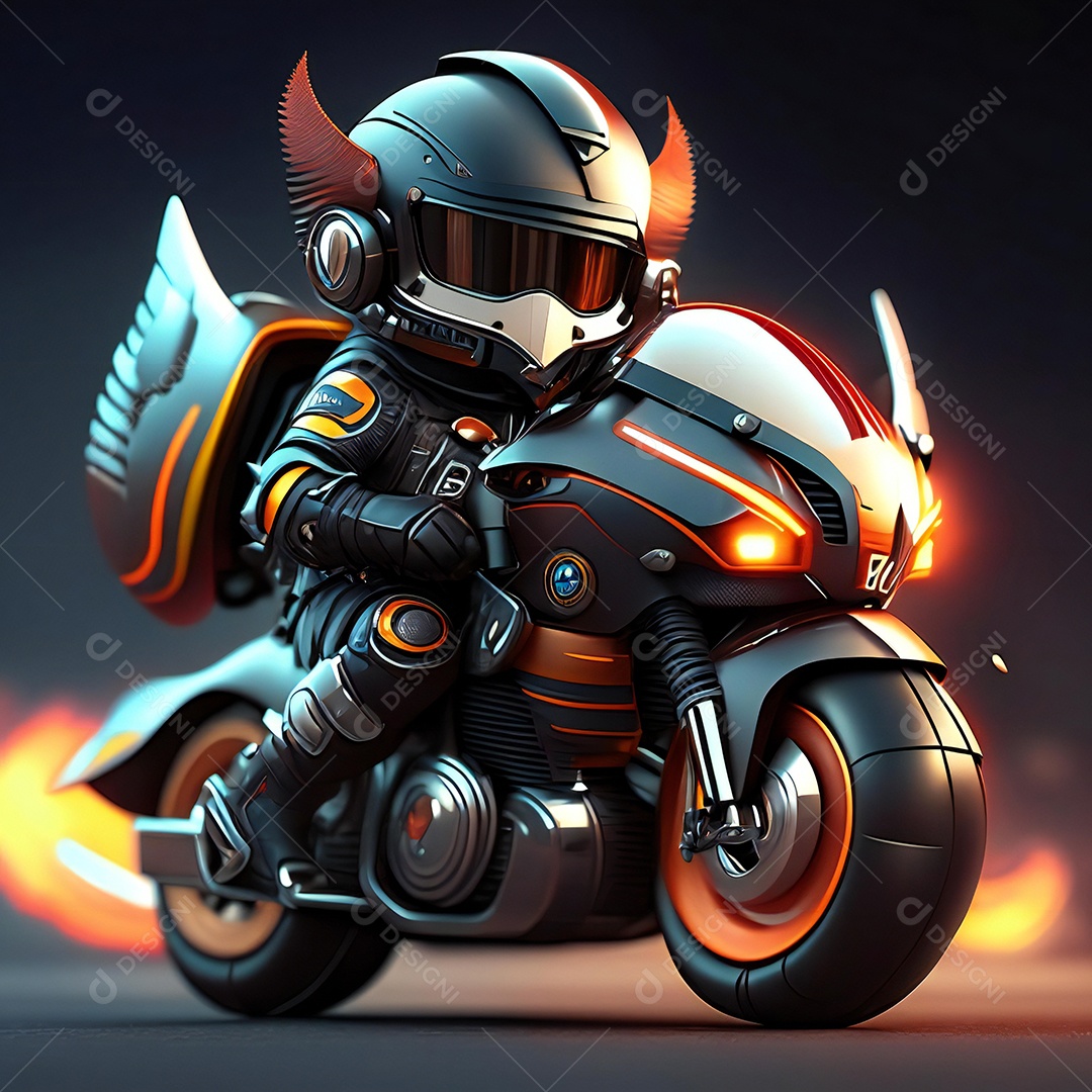 Ilustração de Mascote em uma motocicleta 3D