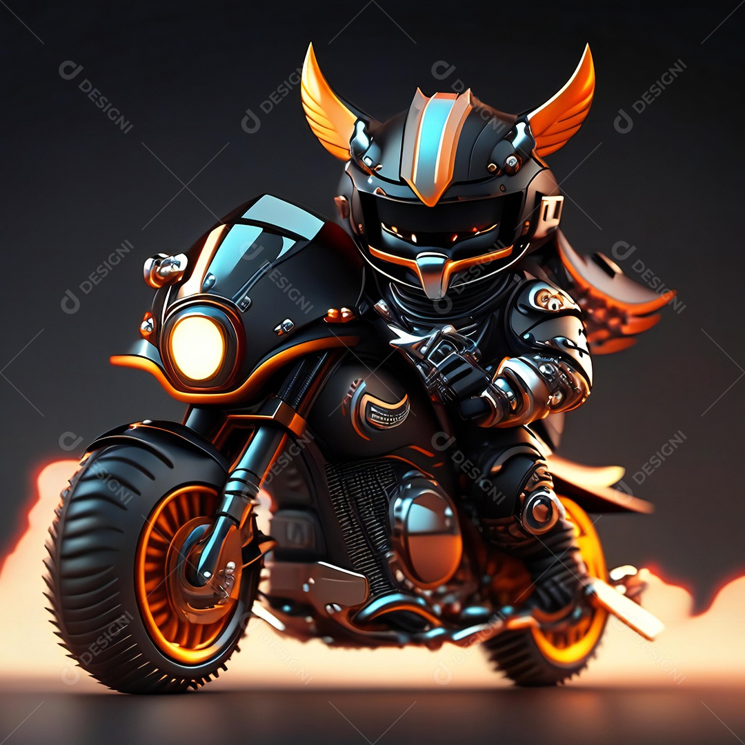 Ilustração de Mascote em uma motocicleta 3D