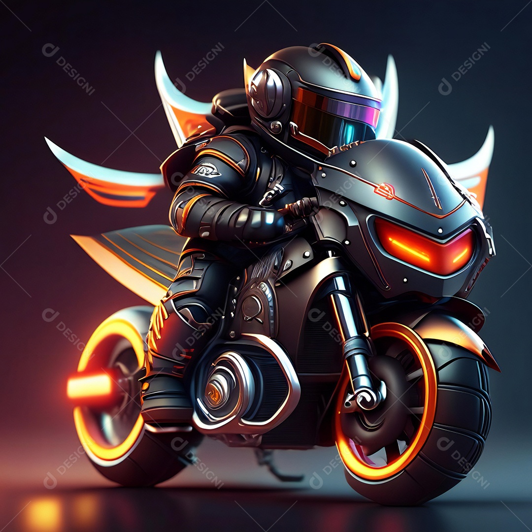Ilustração de Mascote em uma motocicleta 3D