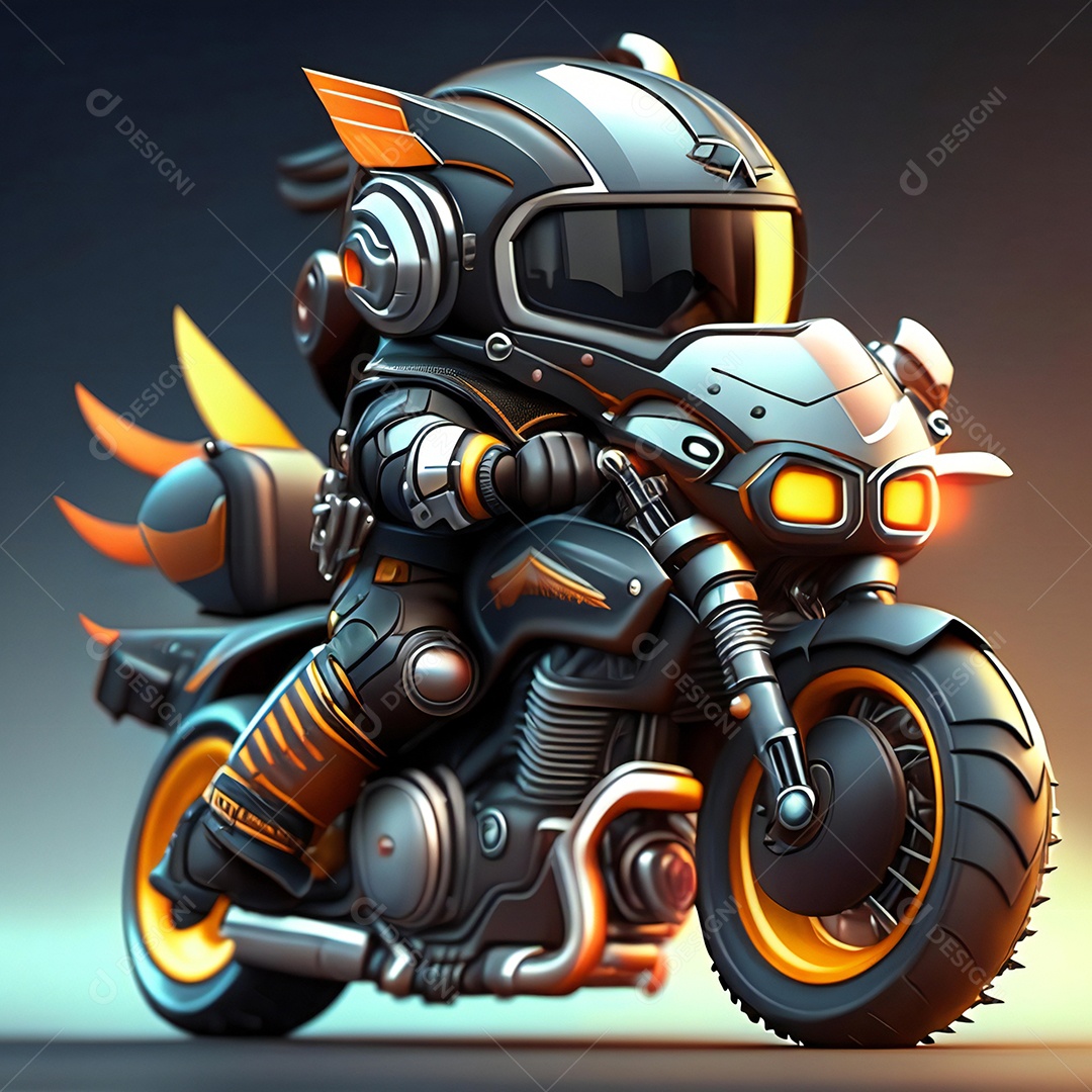 Ilustração de Mascote em uma motocicleta 3D